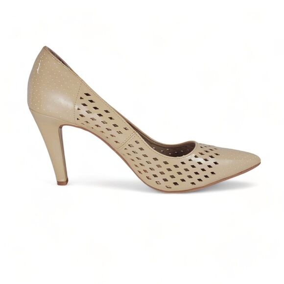 Rialto Pointed Toe Perforated 4 Inch Heels Pumps Beige Size 10 Laser Cut Lattice - Picture 6 of 10